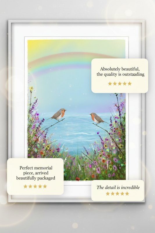 Robin remembrance art print for sympathy gift, symbol of loved ones visiting