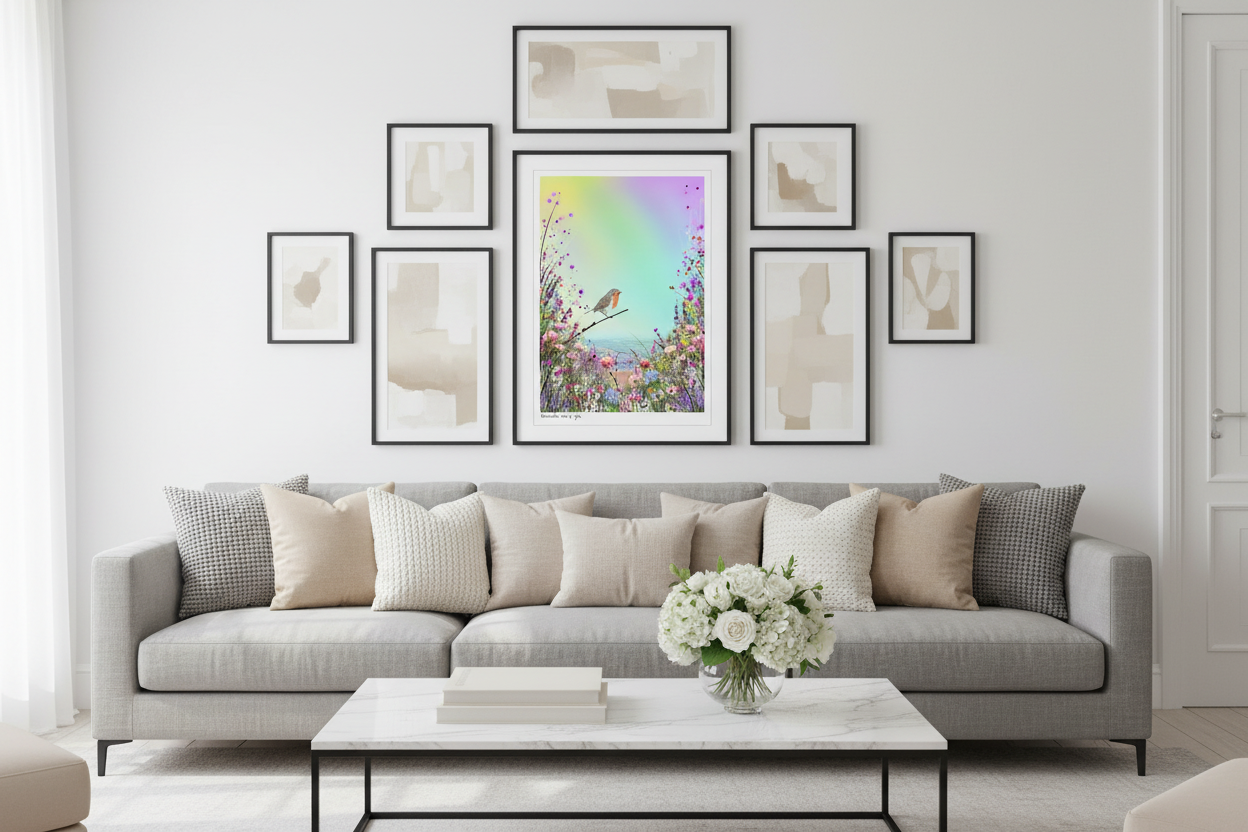 Living room gallery wall with Reminds Me Of You print