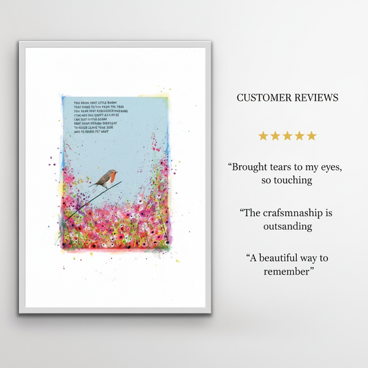 Robin remembrance art print symbolising lost loved ones, sympathy gift artwork