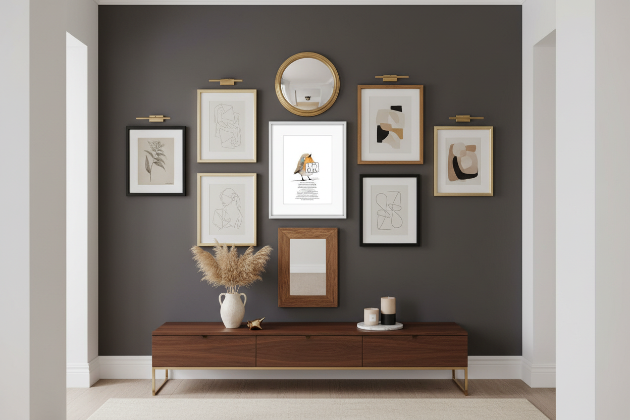 Elegant gallery wall with console styling