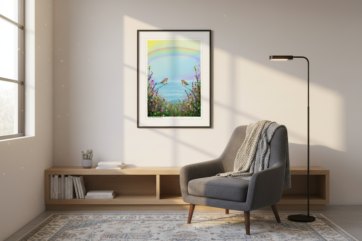 Elegant reading space with artwork