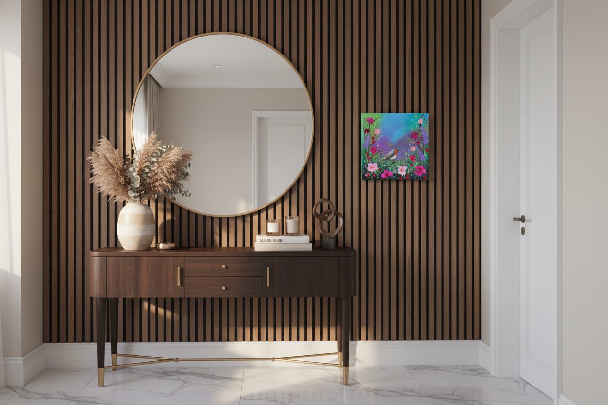 Hallway with robin artwork