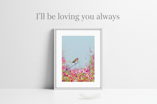 Robin remembrance art print for sympathy gift, symbol of loved ones visiting
