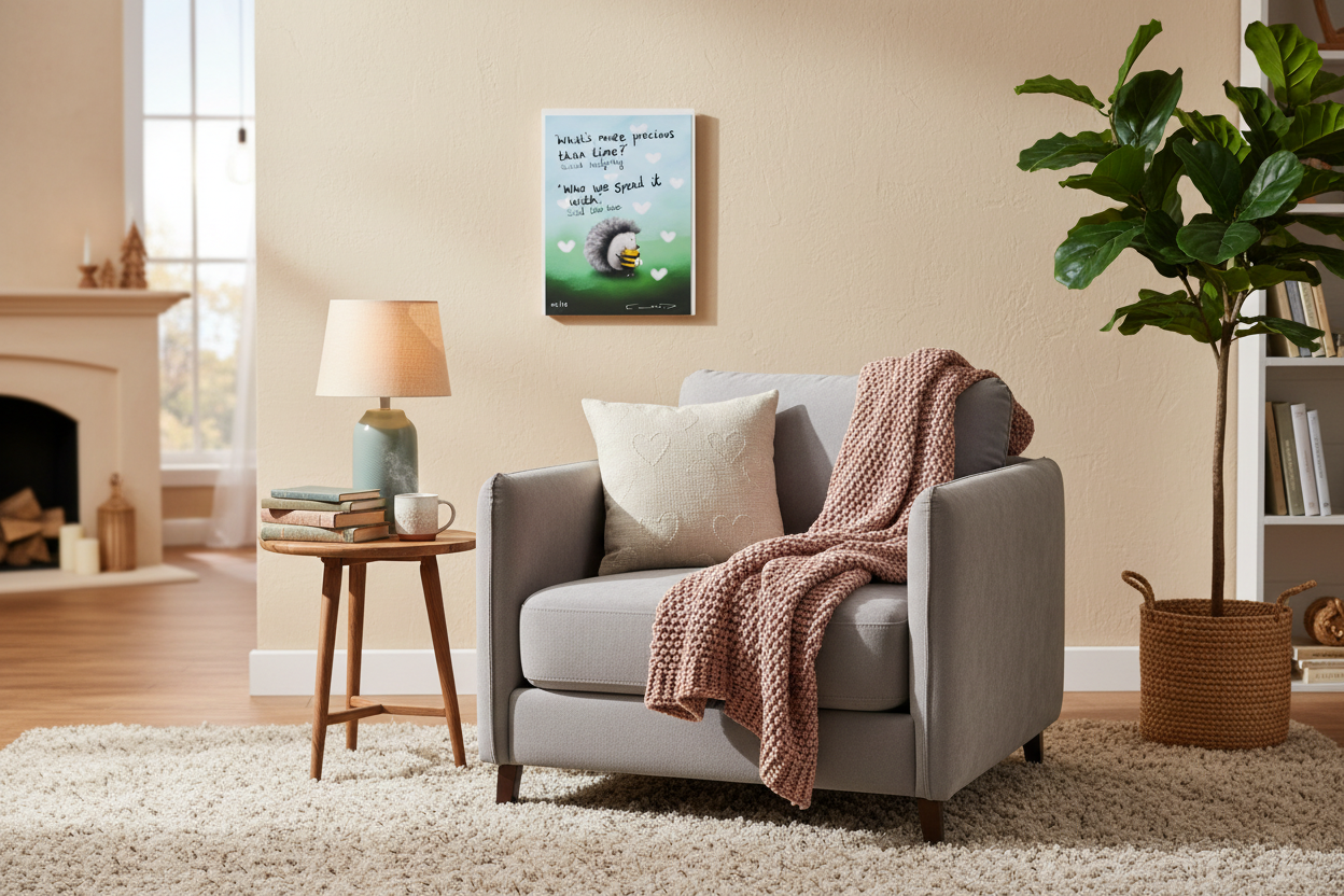 Living room scene with memorial art