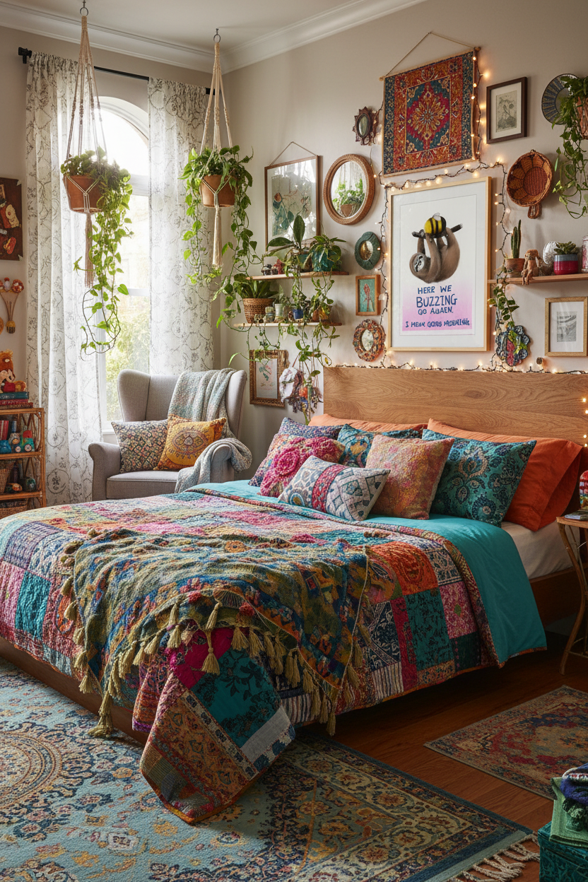 Maximalist bedroom scene