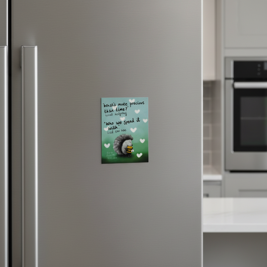 Minimalist close-up of fridge magnet