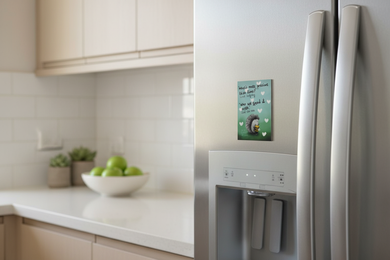 Modern kitchen with fridge magnet