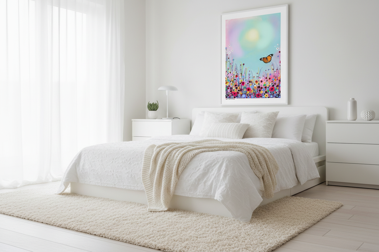 New Beginnings in White Frame - Serene Bedroom