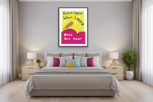 Robin print in bedroom