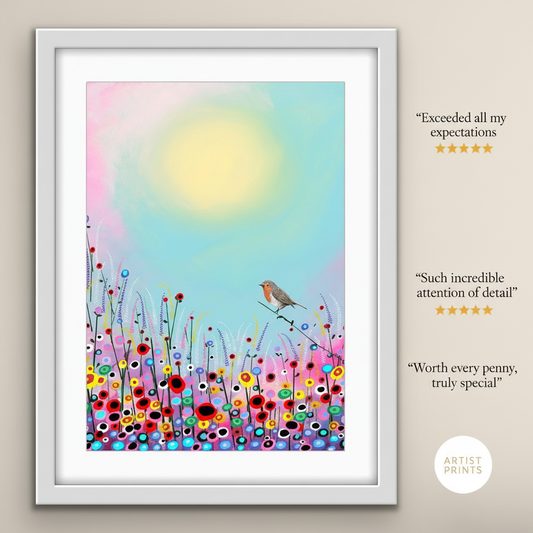 Robin remembrance art print for sympathy gift, symbol of loved ones visiting
